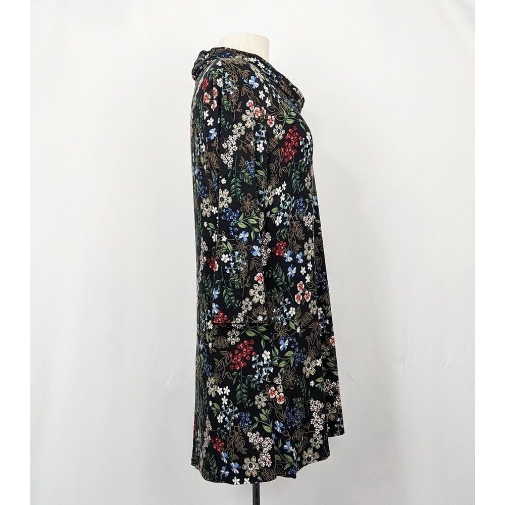 J.Jill Tunic Top Black Floral Cowl Neck Shirt Wearever Collection Women's Size M - Picture 3 of 8